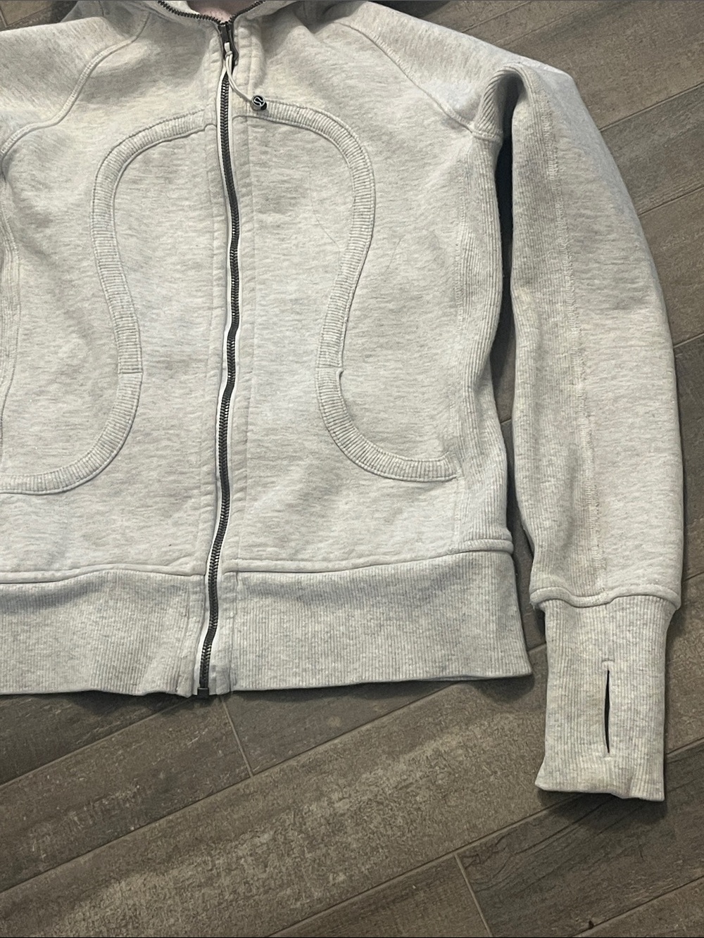 lululemon athletica Light Gray Full-Zip Hooded Sweatshirt with Pink Logo - Picture 5 of 8